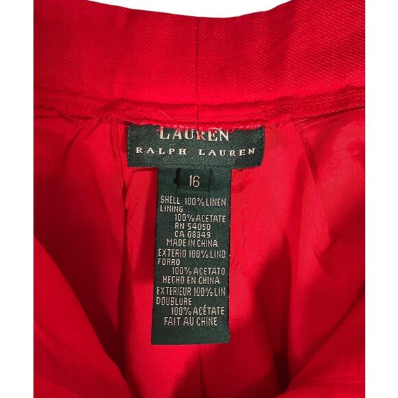 Lauren Ralph Lauren red linen pants size 16 runs small fits 8 tailored trousers - Picture 5 of 8